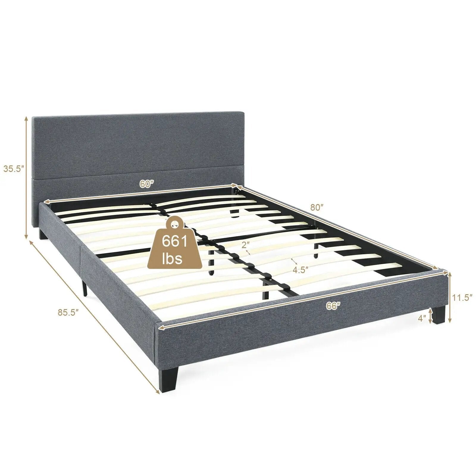 Full/Queen Size Upholstered Platform Bed Frame with Linen Headboard by DirectDeals