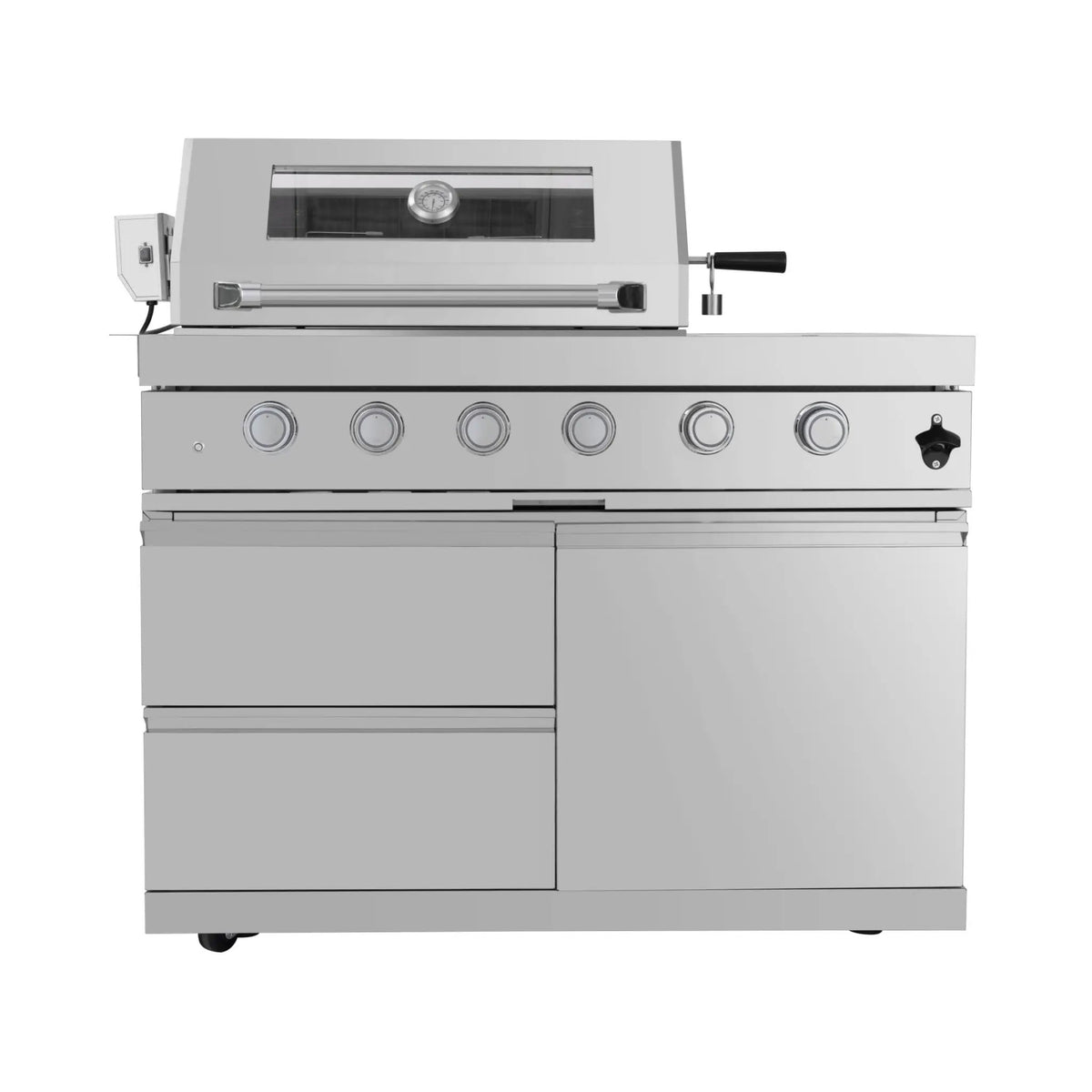 Castelle Flame Imperial 110-Inch 4-Burner 72K BTU Deluxe Stainless Steel Outdoor Kitchen Grill Island With Wine Cooler, Rotisserie, Cabinets, And Granite Countertops (SAK94721) by SAKSBY WHOLESALE