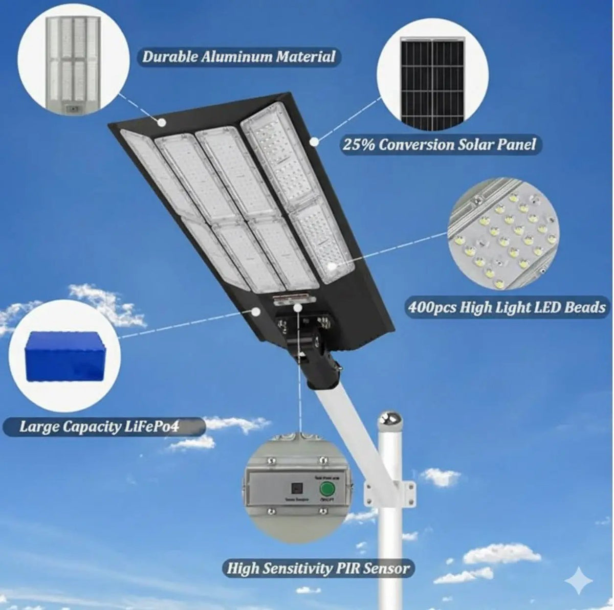 11,000W Aluminum Frame Solar Street Lights Outdoor Motion Sensor, Dusk to Dawn 200000LM with Remote Control by Outdoor Solar Outlet