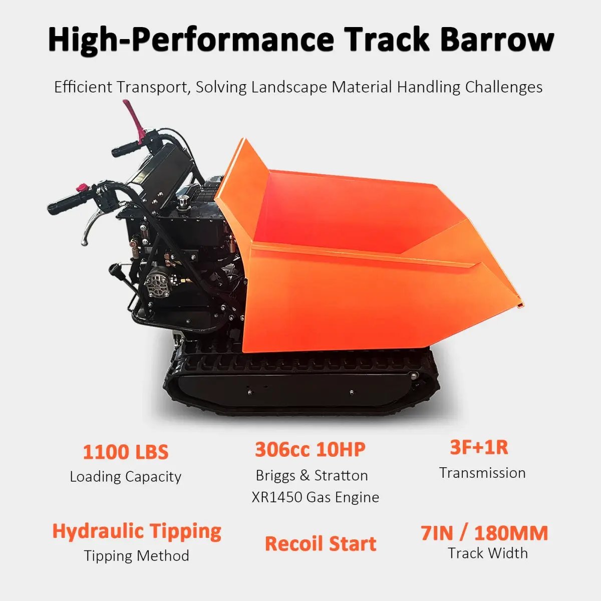 1100lbs Capacity 10HP Gas Powered Track Mini Dumper by Chery Industrial