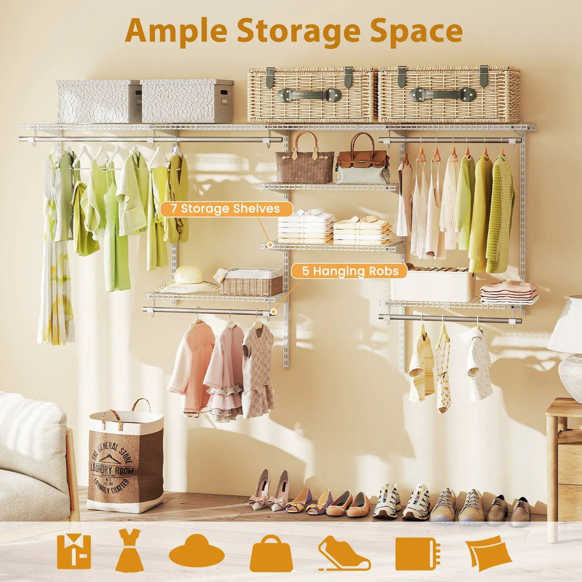 4-8 Feet Closet Organizers and Storage System with Hanging Rod for Laundry Bedroom, photo 16 of 16