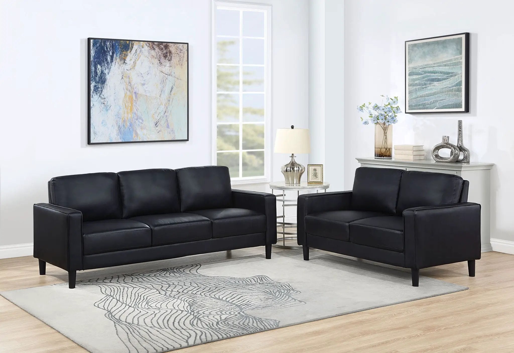 Ruth 2-piece Upholstered Track Arm Sofa Set Black by Unique Piece Furniture