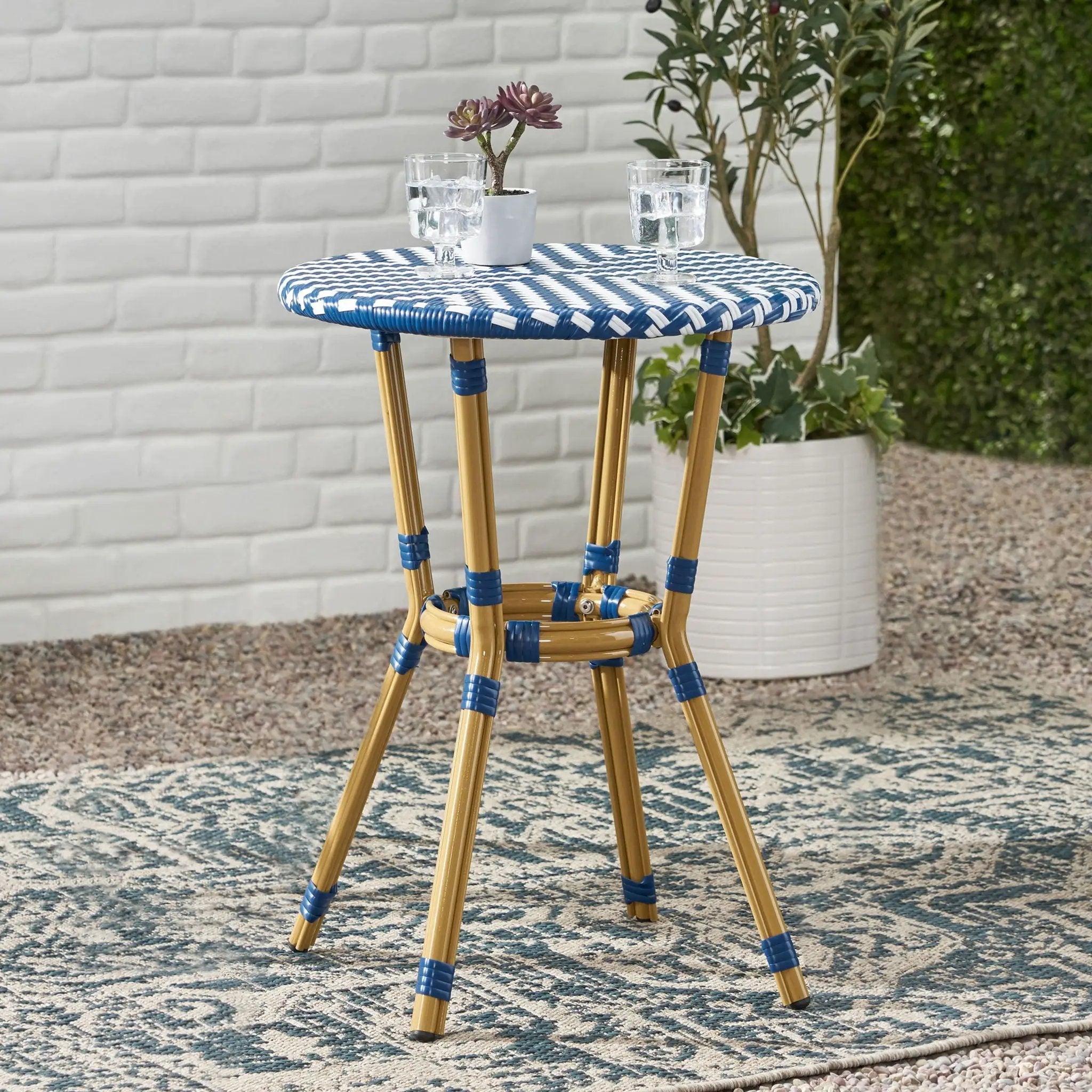 French Bistro Table Outdoor Elegance - White / Blue by HouseOfZazla
