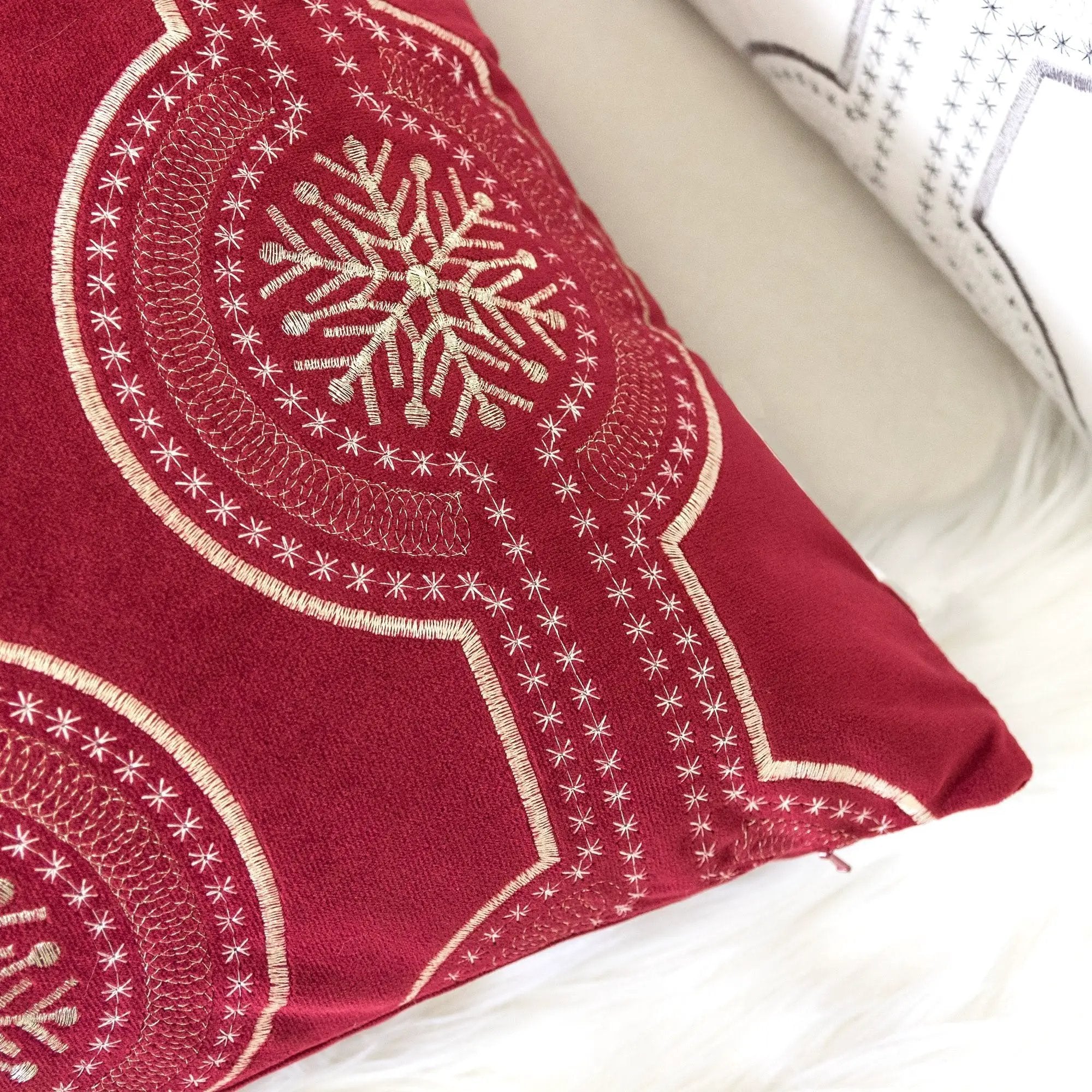 Red Holiday Embroidered Velvet Throw Pillow with Insert 20x20 Set of 2 by HouseOfZazla