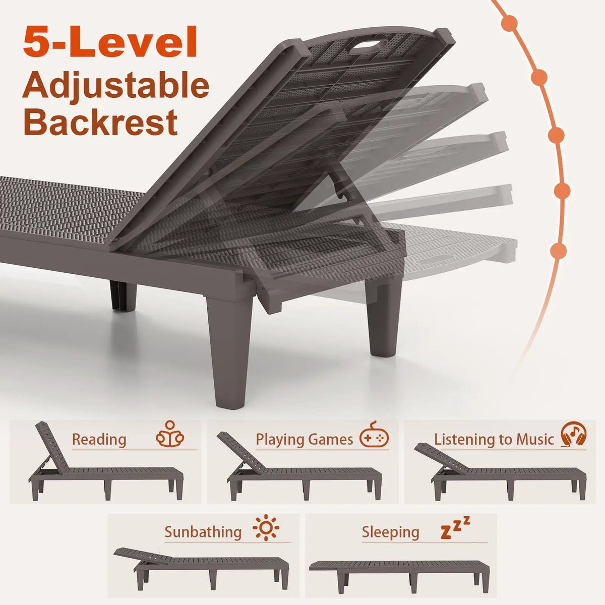 Outdoor PP Chaise Lounge Chairs Set of 2 with 4-Position Adjustable Backrests, photo 11 of 16