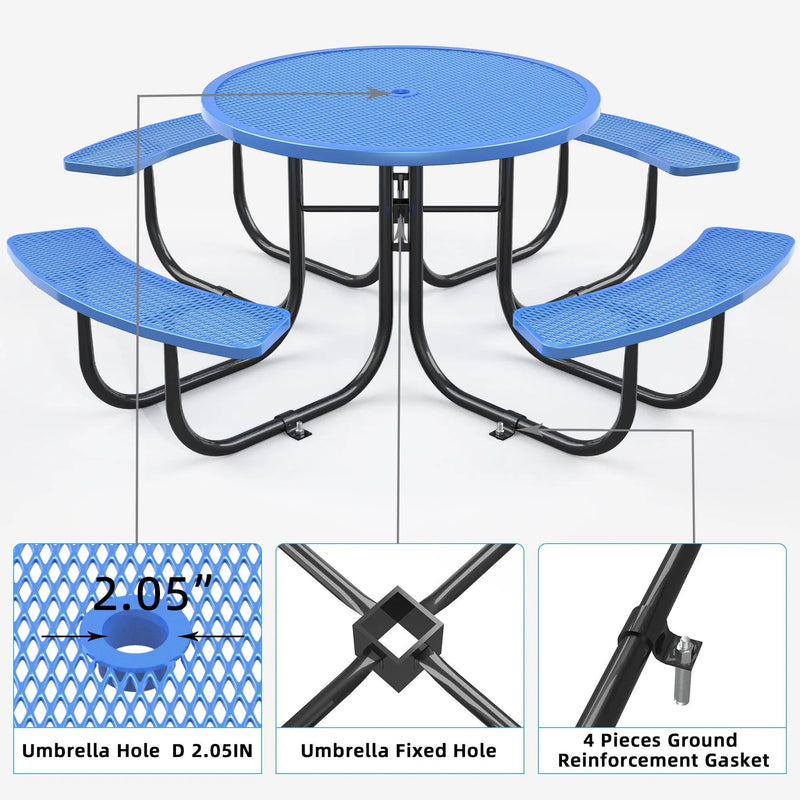 Round Outdoor Steel Picnic Table 46" With Umbrella Pole by Unique Piece Furniture
