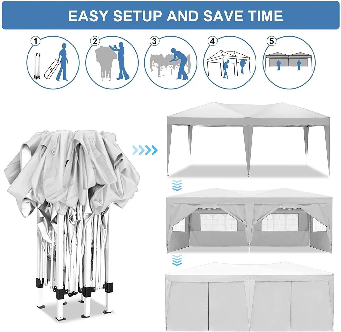10'x20' EZ Pop Up Canopy Outdoor Portable Party Folding Tent with 6 Removable Sidewalls by HouseOfZazla