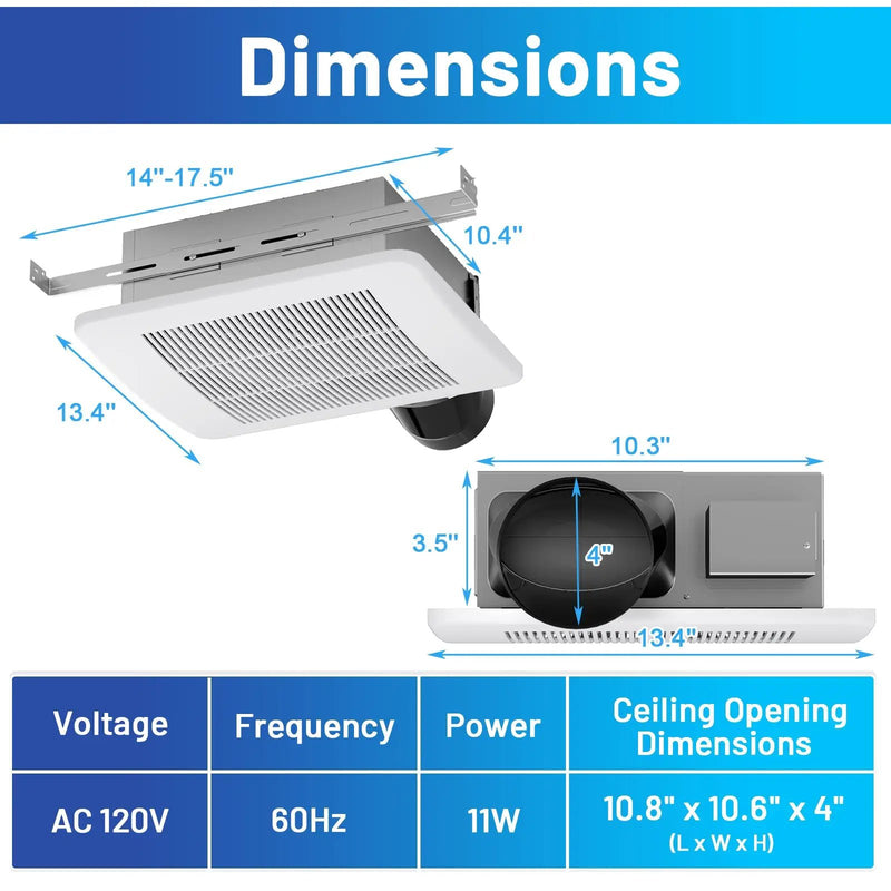 50/80/110 CFM Ceiling Mount Bathroom Fan with Pick-A-Flow and 4 Inches Duct by DirectDeals