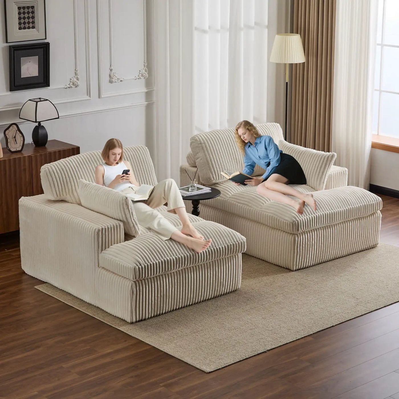 Double Chaise Lounge Chair, Oversized Upholstered Sleeper Cloud Couch by HouseOfZazla