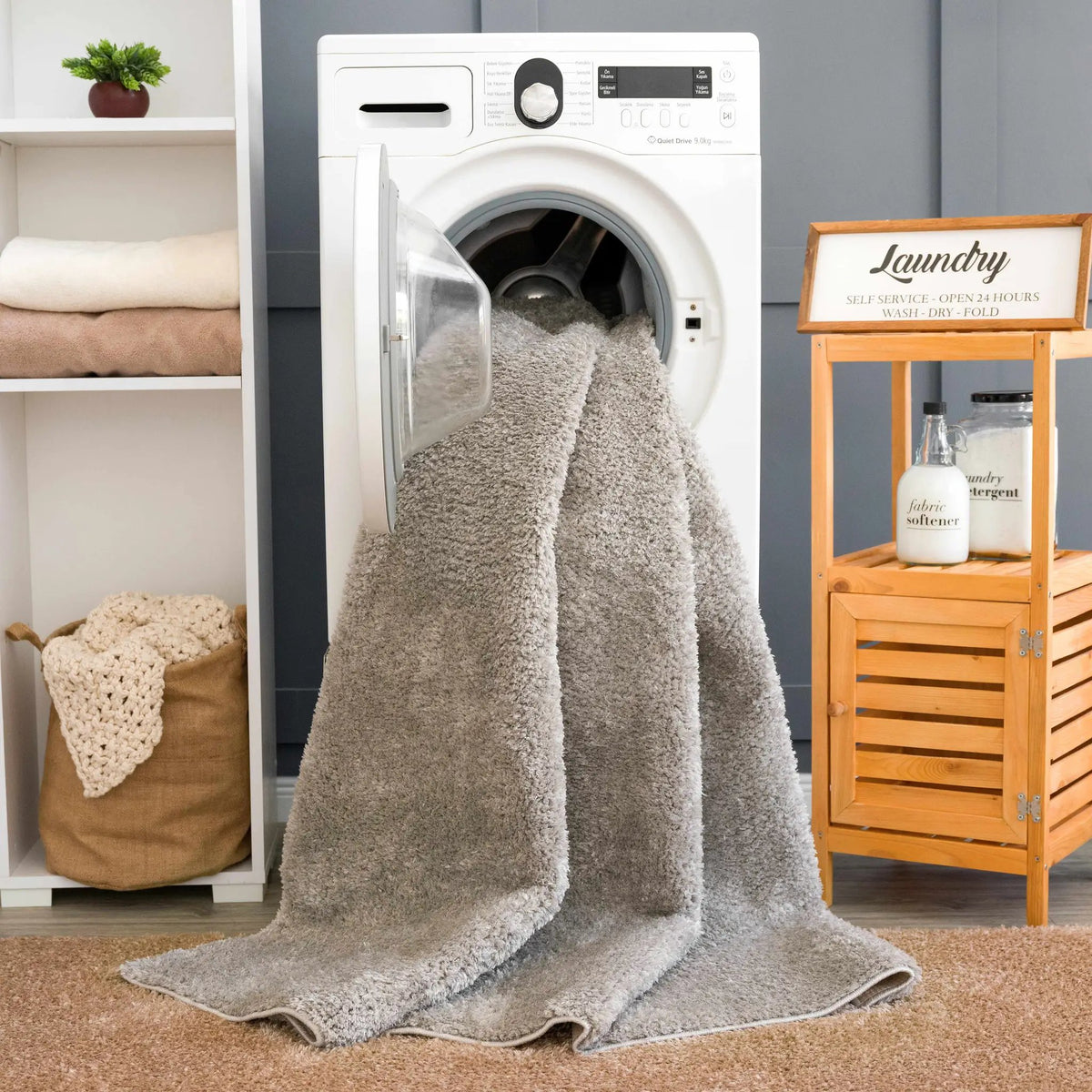 Judy Solid Gray Washable Shag Rug - Clearance, photo 4 of 14