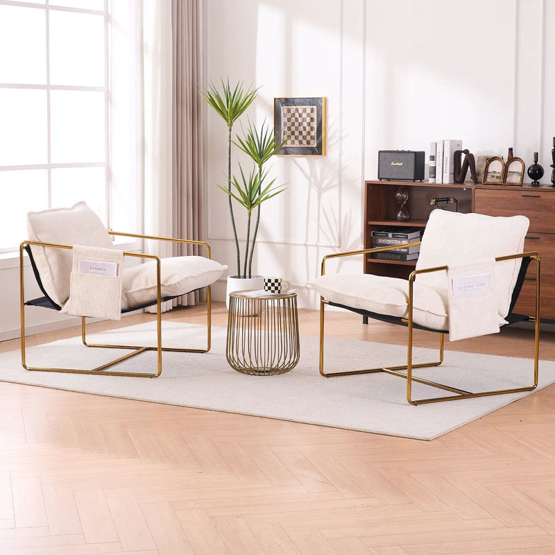 Upholstered Hanging Armchair With Arm Pocketsmetal Frame (Set of 2), Plated Craftsmanship, Crushed Foam Cushions And Skin-Friendly Woven Fabric For Living Room And Bedroom by HouseOfZazla