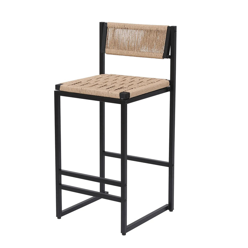 Kitchen Bar Stools with Footrest Set of 2 Paper Rope Weave Dining Chairs by HouseOfZazla