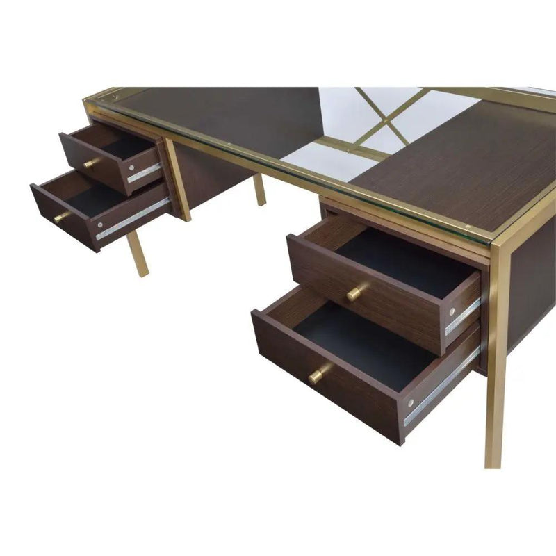 Yumia - Writing Desk - Gold & Walnut by Unique Piece Furniture