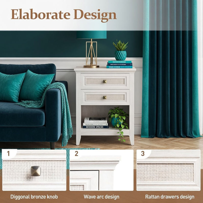 Nightstand With 2 Drawers & Shelf - White by HouseOfZazla