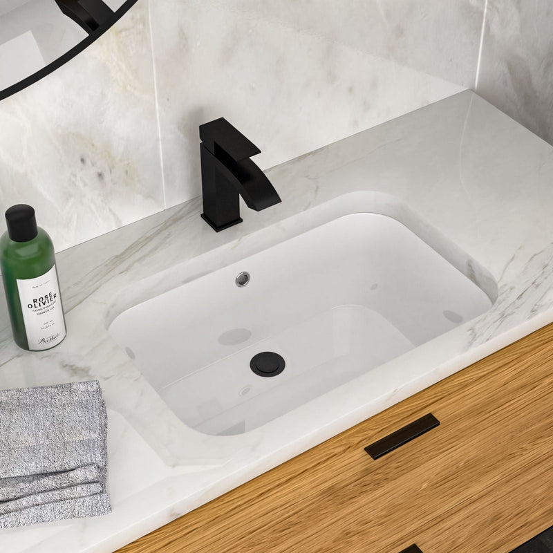 Undermount Bathroom Sink 22" X 15.25" With Overflow Sleek, High Temperature Fired, Stain Resistant, Smooth Polished Surface - White by HouseOfZazla