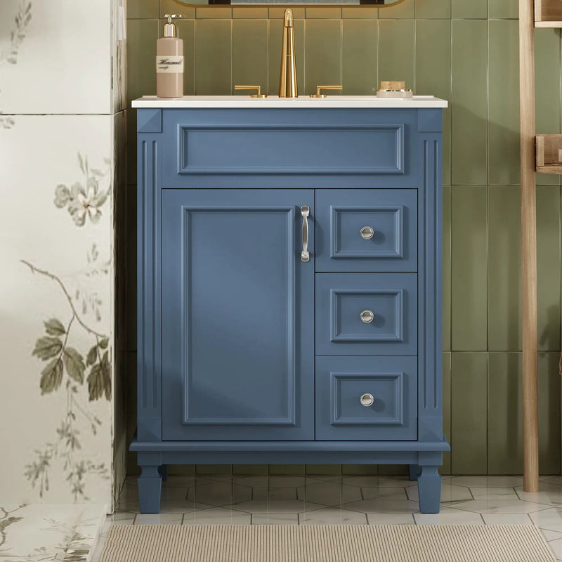 Bathroom Vanity With Ceramic Sink, Compact Cabinet With 2 Drawers And Adjustable Shelf - Blue by Unique Piece Furniture