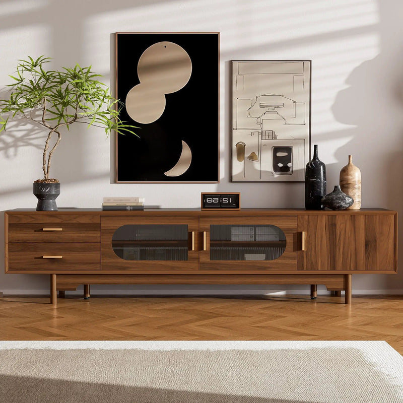 Modern TV Stand With Fluted Glass Doors & 2 Drawers by HouseOfZazla