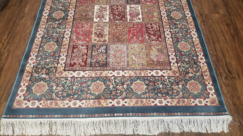Silk Carpet 4x6 Blue, Panel Design, Four Seasons Pattern, Super Fine & Soft, Bamboo Silk, 4 x 6 Oriental Area Rug, High Quality, New Rug by Jewel Rugs