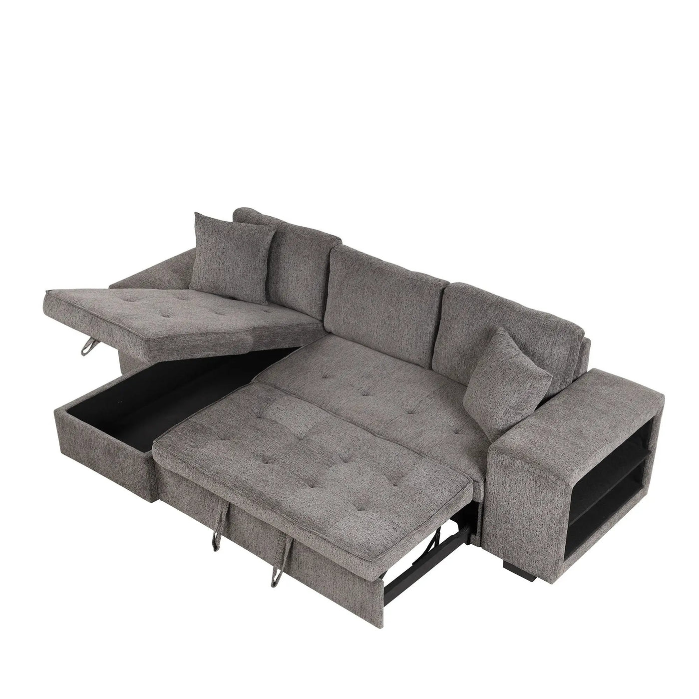 Modern L-Shape 3 Seat Reversible Sectional Couch, Pull Out Sleeper Sofa With Storage Chaise And 2 Stools For Living Room Furniture Set by HouseOfZazla