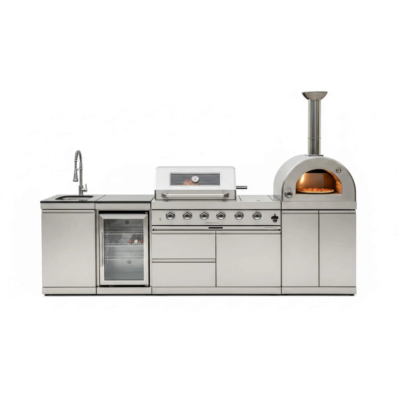 Blazon 112-Inch 4-Burner 108K BTU Outdoor Kitchen Island With Pizza Oven, Rotisserie & Refrigerator (SAK94565) by SAKSBY WHOLESALE