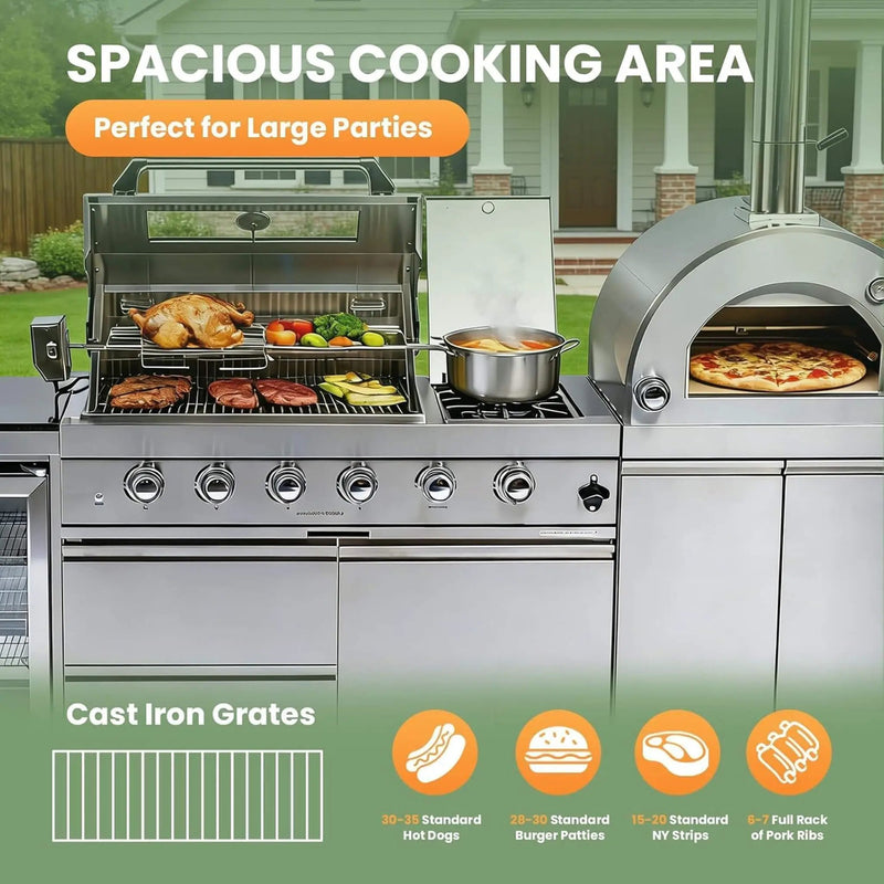Blazon 112-Inch 4-Burner 108K BTU Outdoor Kitchen Island With Pizza Oven, Rotisserie & Refrigerator (SAK94565) by SAKSBY WHOLESALE