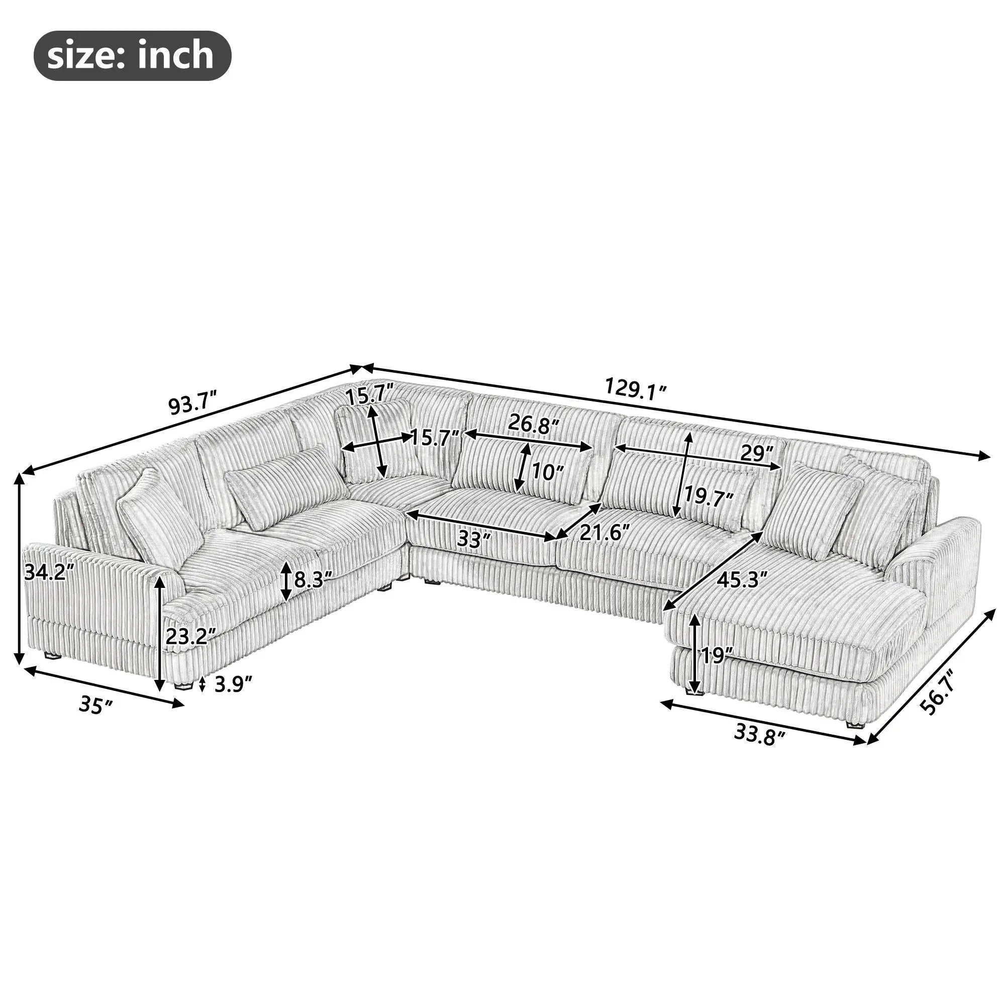 U - Shaped Sectional Sofa With Chaise Lounge, Oversized Living Room Sofa - Gray by HouseOfZazla