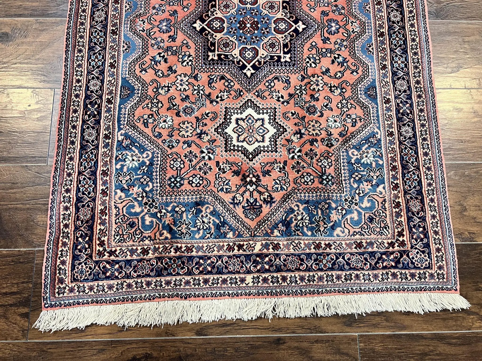 Persian Shiraz Rug 3x5, Geometric Tribal Rug, Wool Hand Knotted Vintage Carpet, Light Red & Blue, Signed by Masterweaver by Jewel Rugs