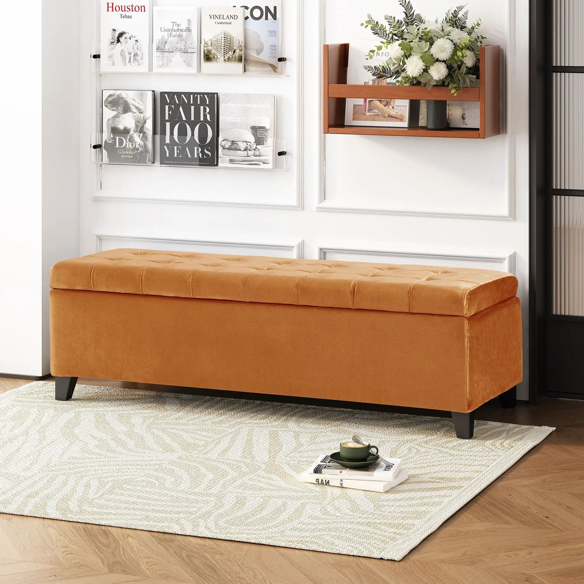 Wendover Elegant Tufted Storage Bench With Lift-Up Top And Birch Wood Legs by HouseOfZazla