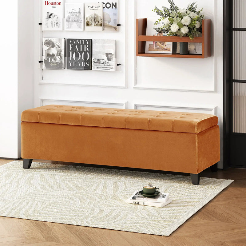 Wendover Elegant Tufted Storage Bench With Lift-Up Top And Birch Wood Legs by HouseOfZazla