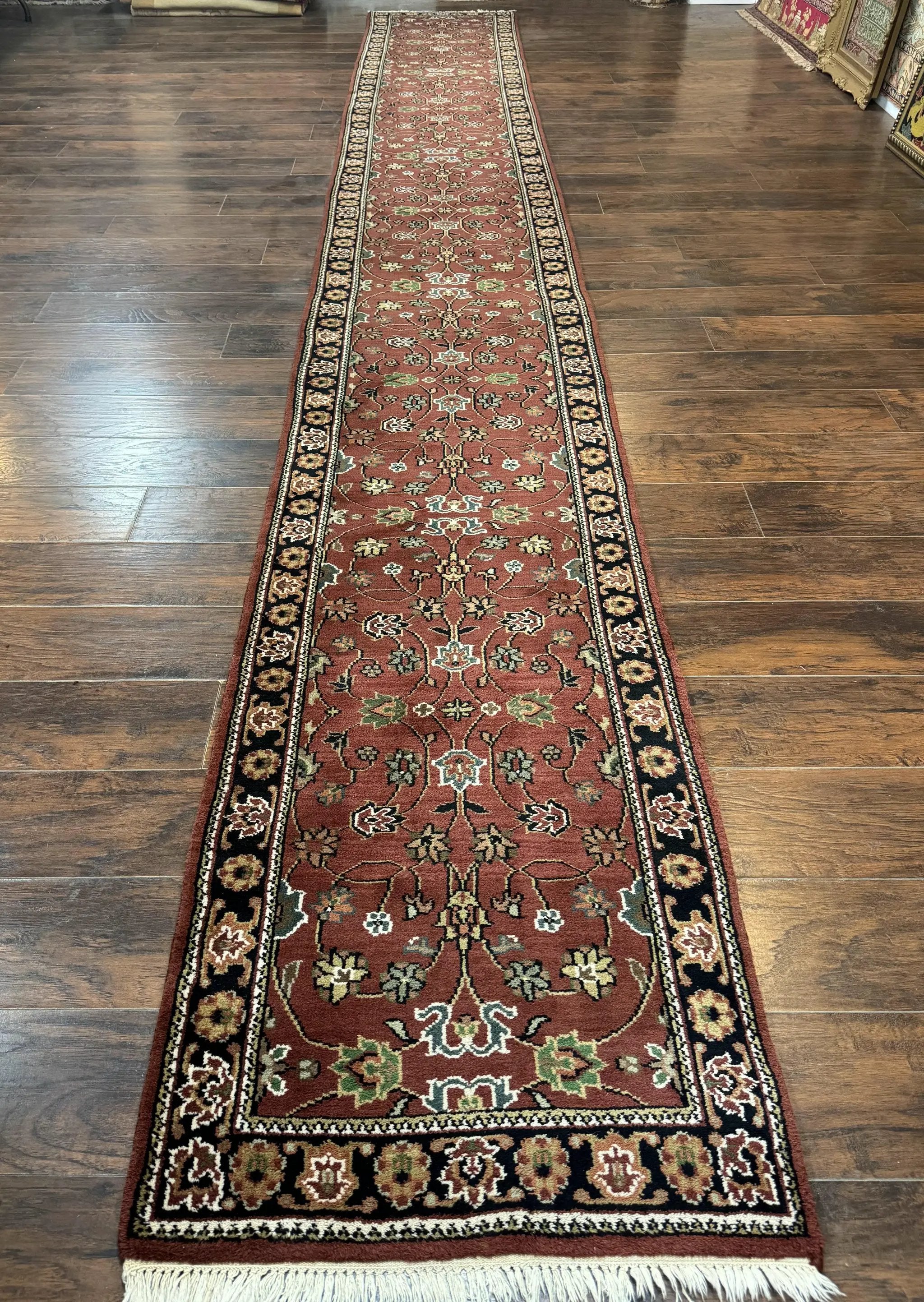 Indo Persian Sarouk Runner Rug 2.8 x 20 ft Runner for Hallway, Long Runner Rug, Handmade by Jewel Rugs
