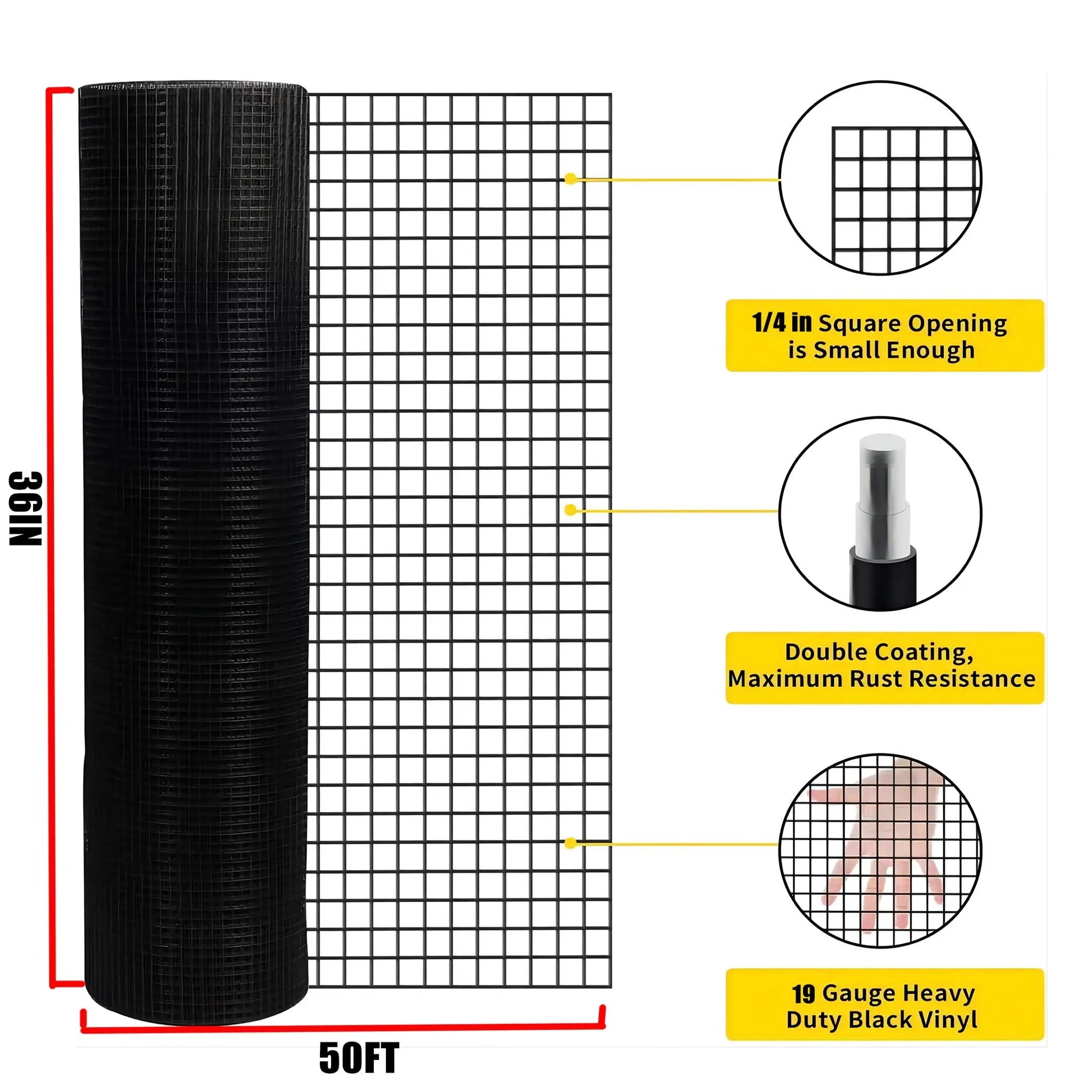 Vinyl Coated Hardware Cloth 19 Gauge Welded Wire Fence For Poultry Netting And Chicken Coop - Black by HouseOfZazla