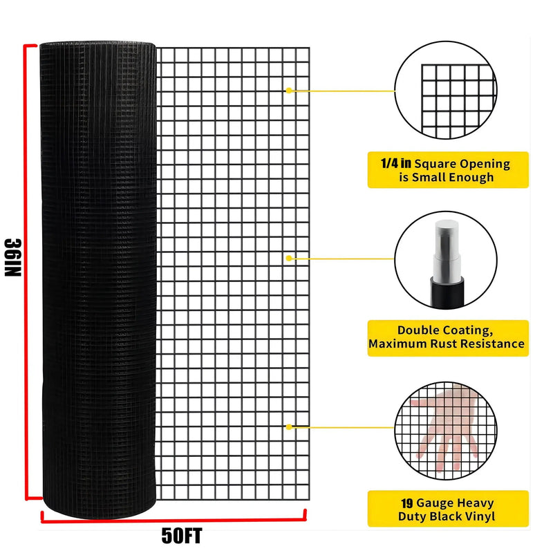 Vinyl Coated Hardware Cloth 19 Gauge Welded Wire Fence For Poultry Netting And Chicken Coop - Black by HouseOfZazla
