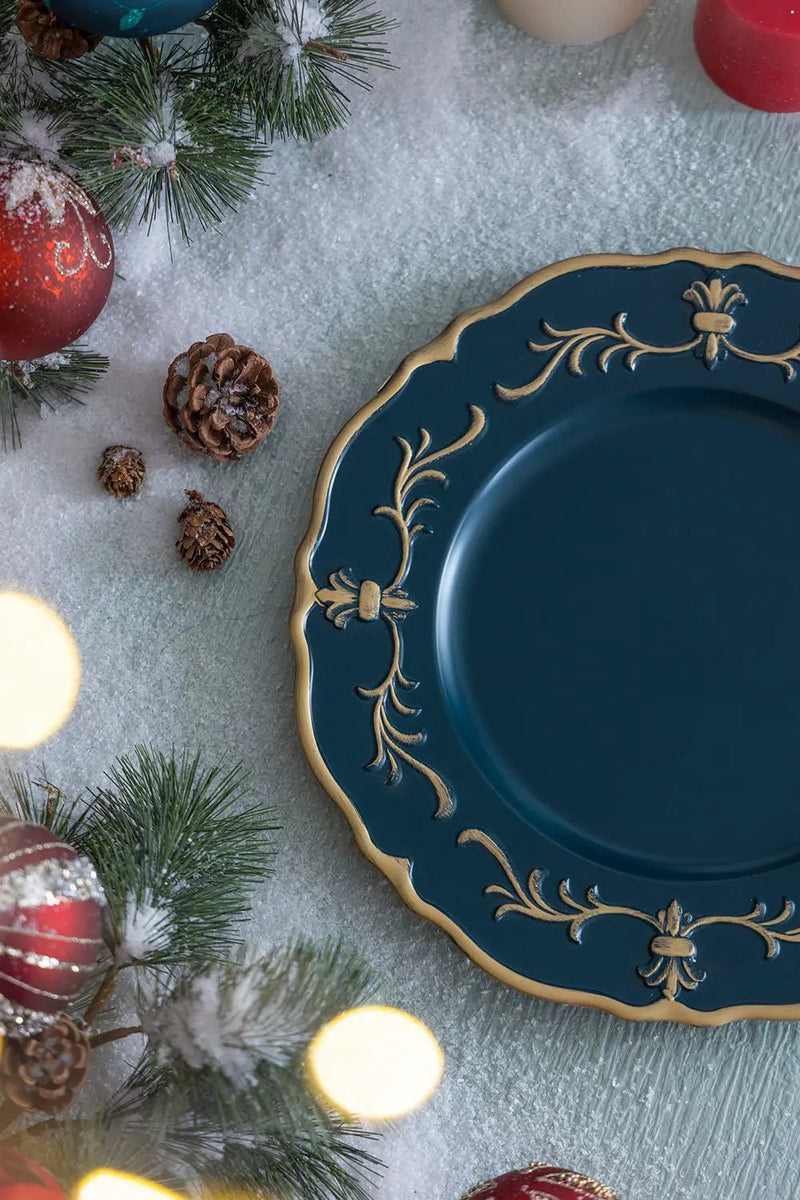 Plastic Charger Plate (Set of 8) - Blue / Gold / Polypropylene by Unique Piece Furniture