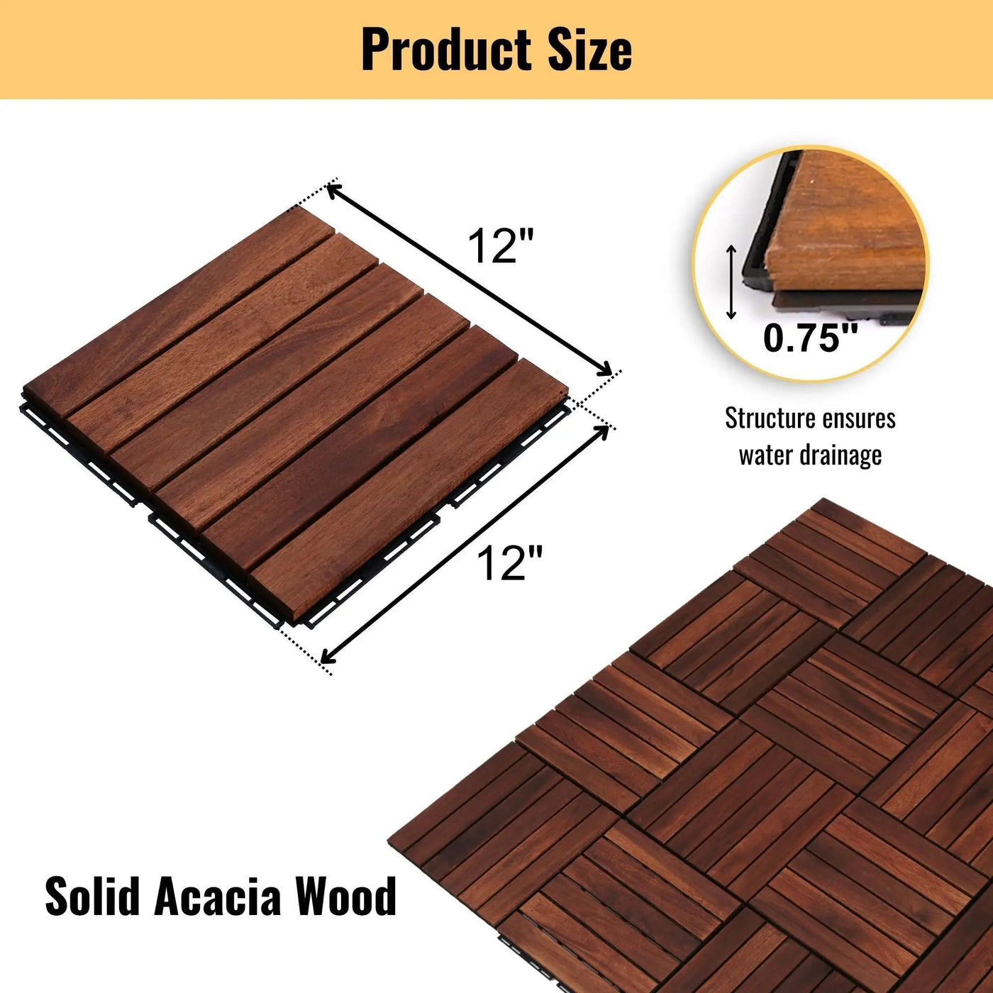 Interlocking Deck Tiles Striped Pattern Waterproof Brown by HouseOfZazla