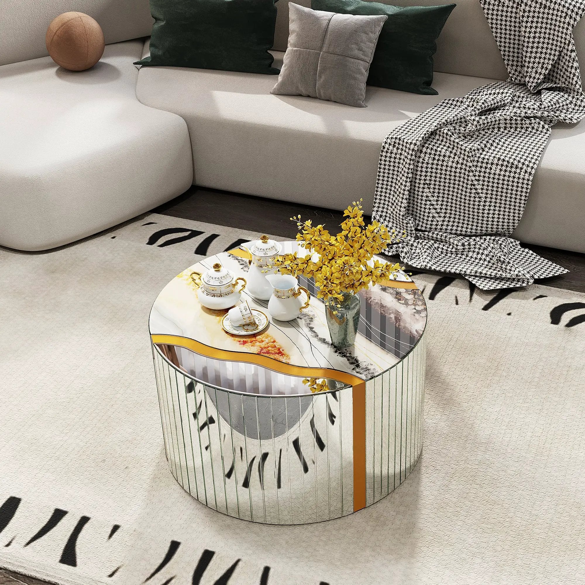 White Marble Pattern Round Coffee Table by HouseOfZazla