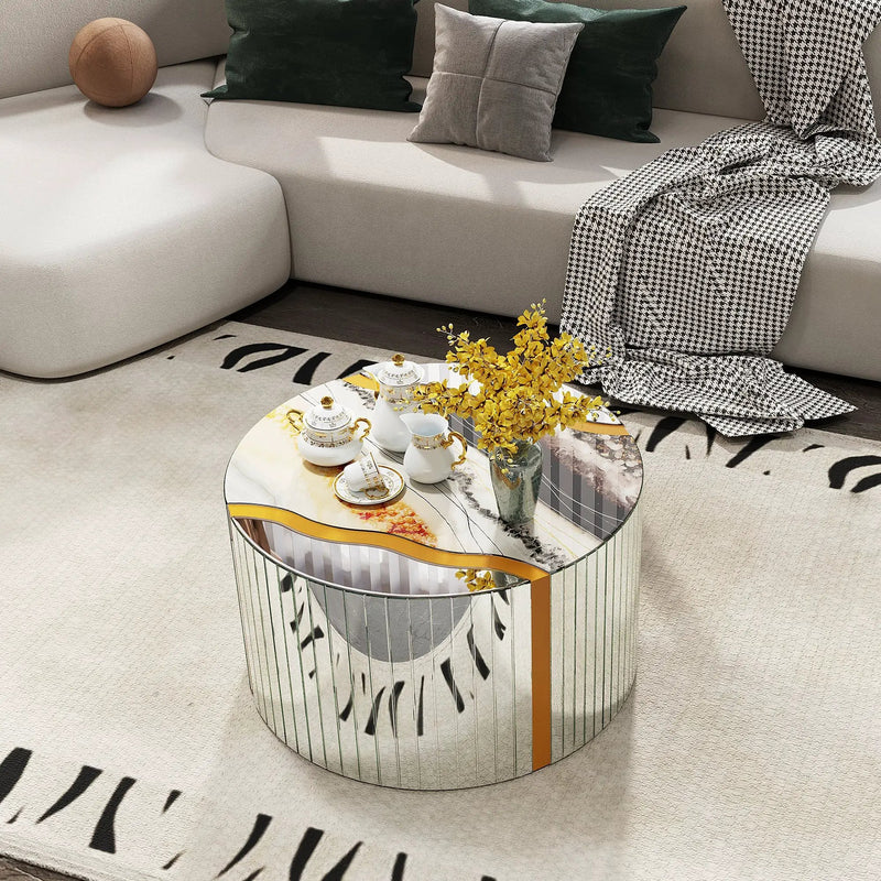 White Marble Pattern Round Coffee Table by HouseOfZazla