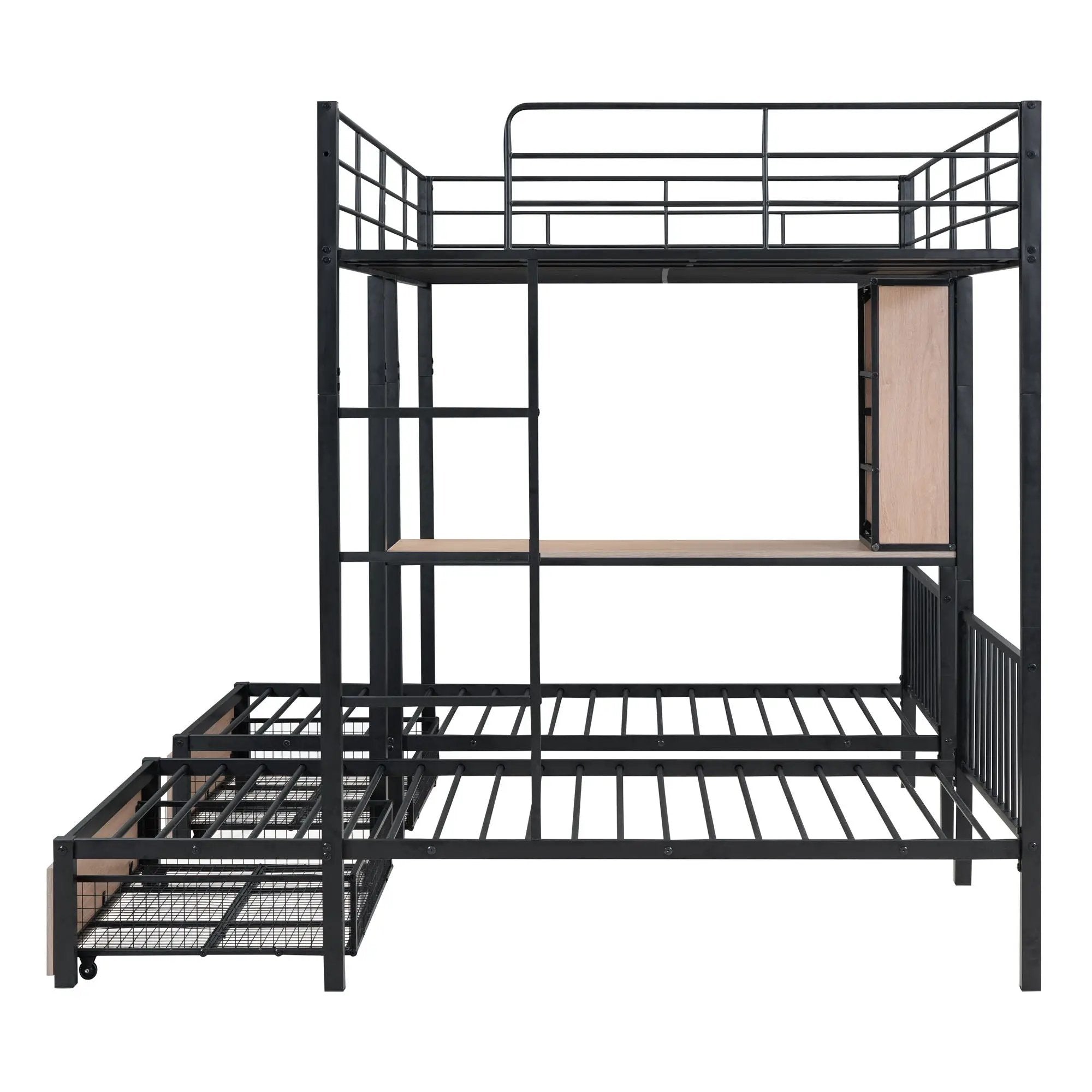 Triple Bunk Bed With Drawers, Multi-Functional Frame With Desks And Shelves In The Middle by HouseOfZazla