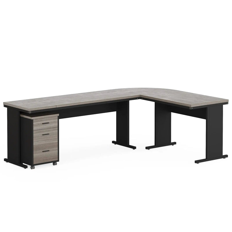 L-Shaped Executive Desk With Reversible Design, 3 Drawer Mobile File Cabinet For Home Office Workstation - Gray / Black by HouseOfZazla