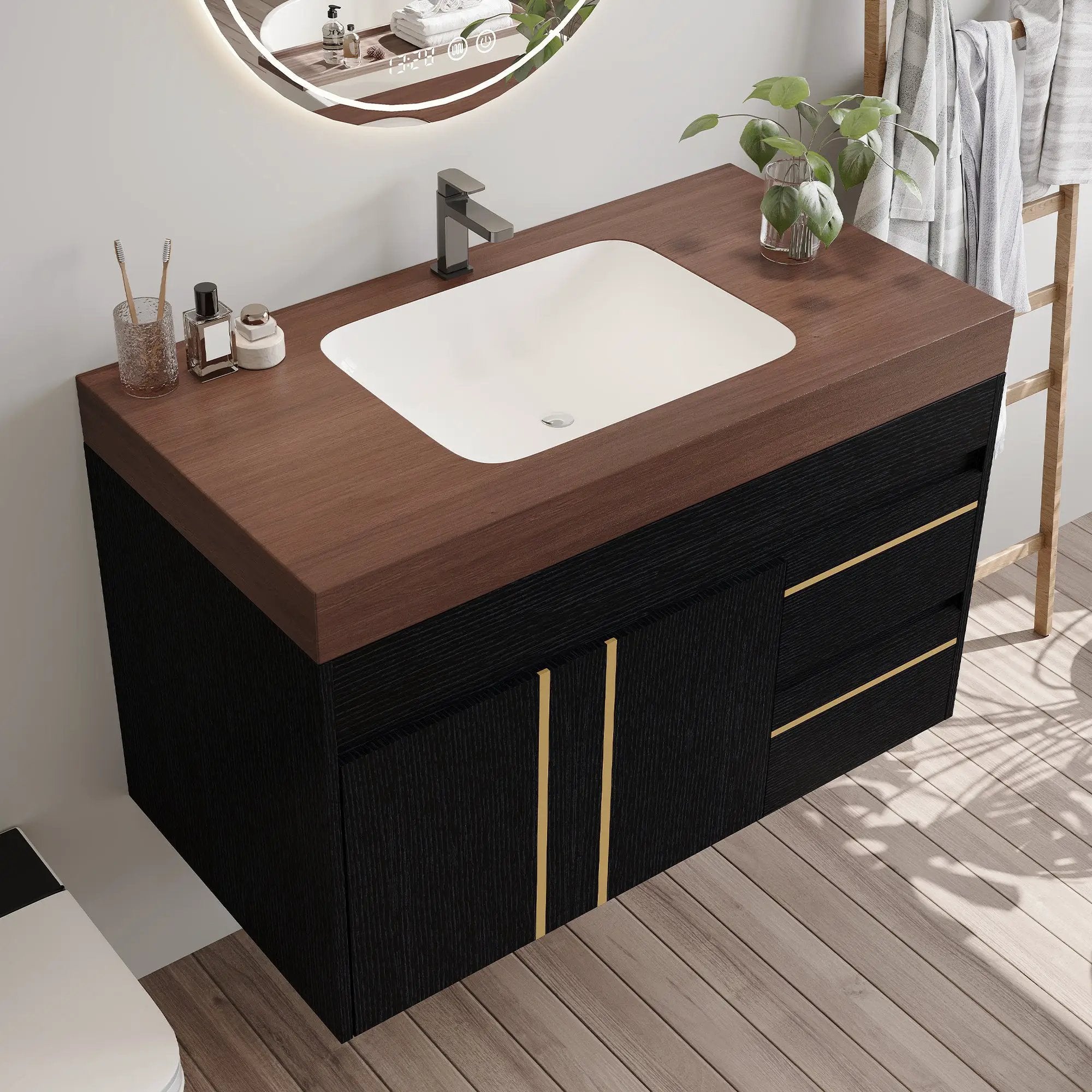 36" Floating Bathroom Vanity with Ceramic Sink and Faux Marble Top by HouseOfZazla