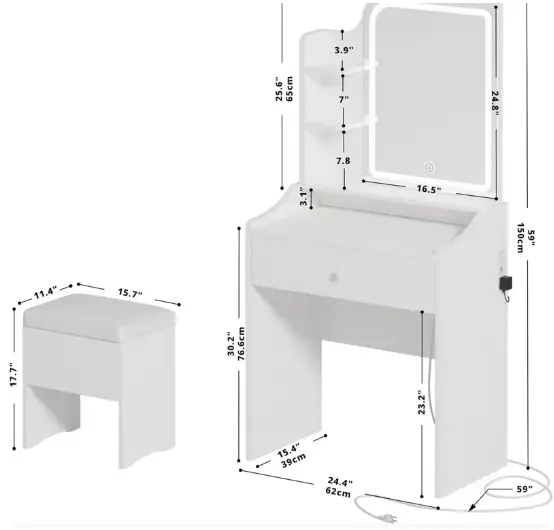 White Vanity Set with Smart LED Mirror by HouseOfZazla