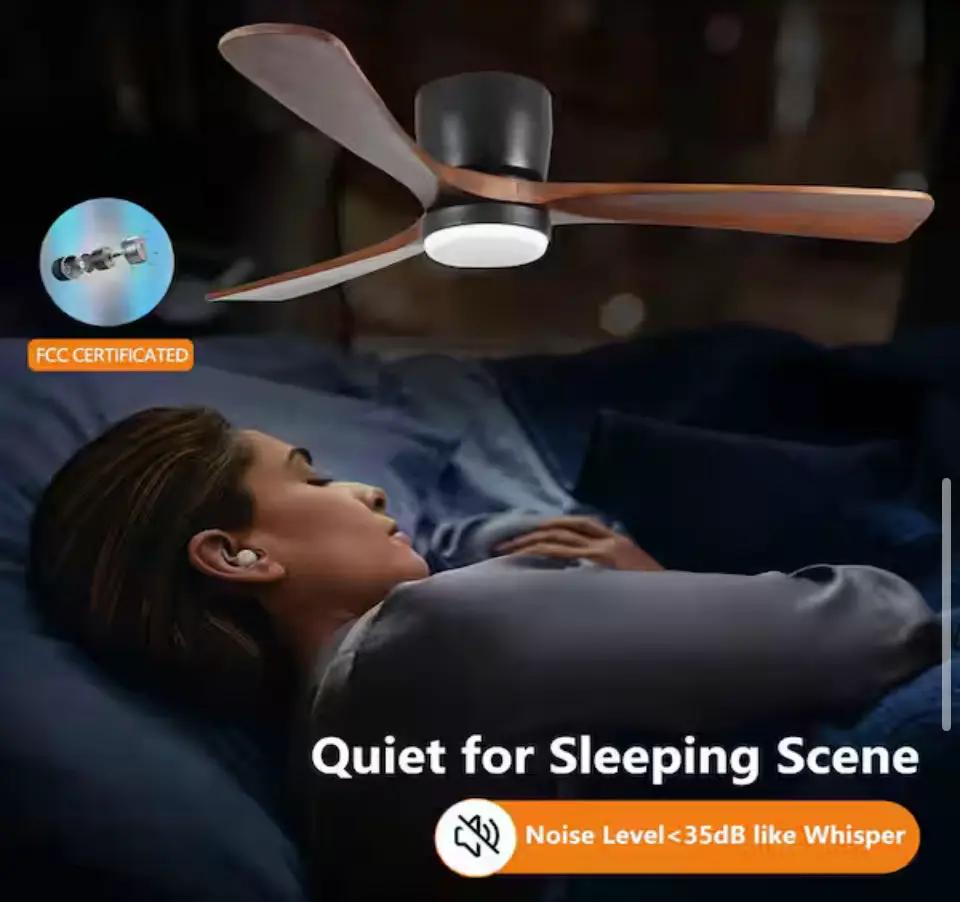 Open Box Sunpez 42 in. Indoor/Outdoor Black Modern Flush Mount LED Ceiling Fan with App, Wall and Remote Control Included by Selzalot