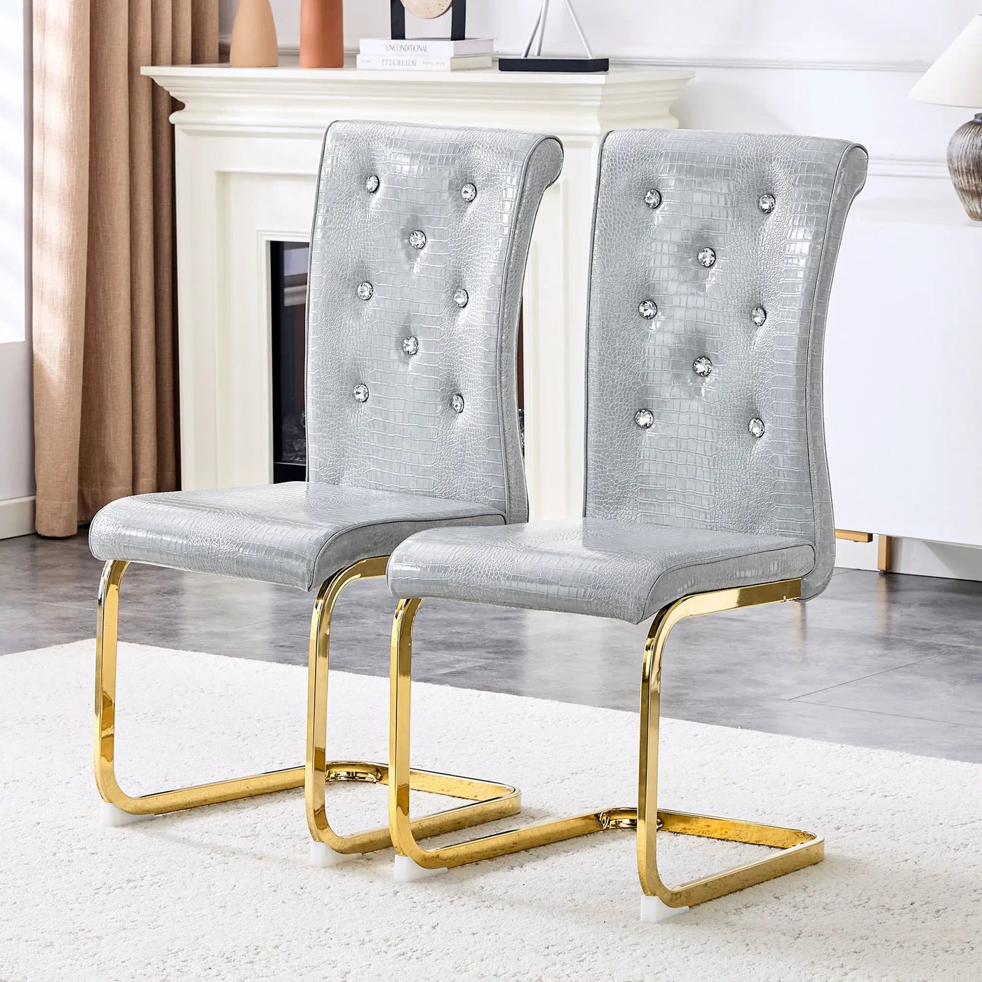Elegant Design Alligator Skin Upholstered Dining Chairs by Unique Piece Furniture