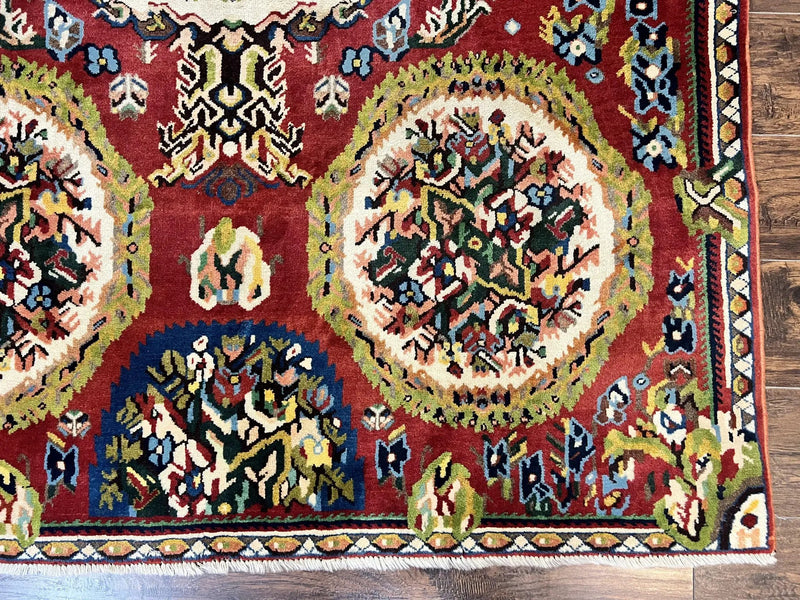 Persian Bakhtiari Rug 5x8, Wool Hand Knotted Antique Carpet, Red, Floral Oriental Rug, 5 x 8 Medium Sized Rug by Jewel Rugs