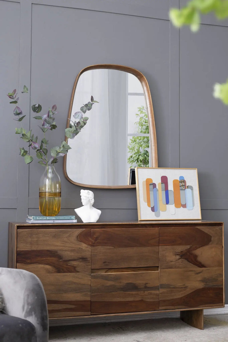 Irrgeular Mirror With Wood Frame, Wall Mirror For Living Room Bathroom Entryway - Brown by Unique Piece Furniture