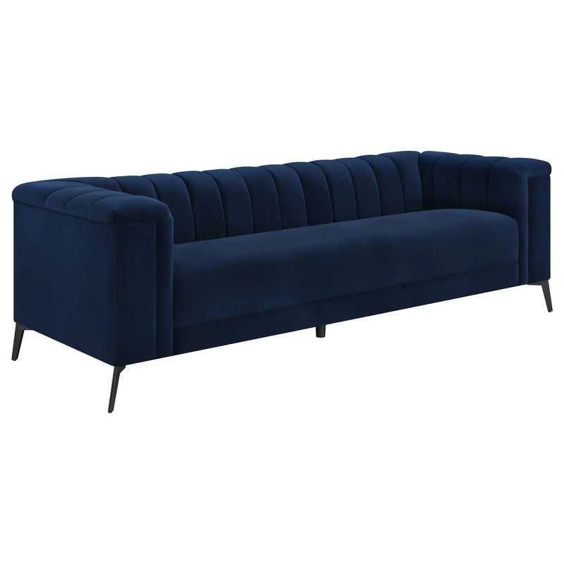 Darci - Tuxedo Arm Sofa With Tapered Legs - Blue by HouseOfZazla