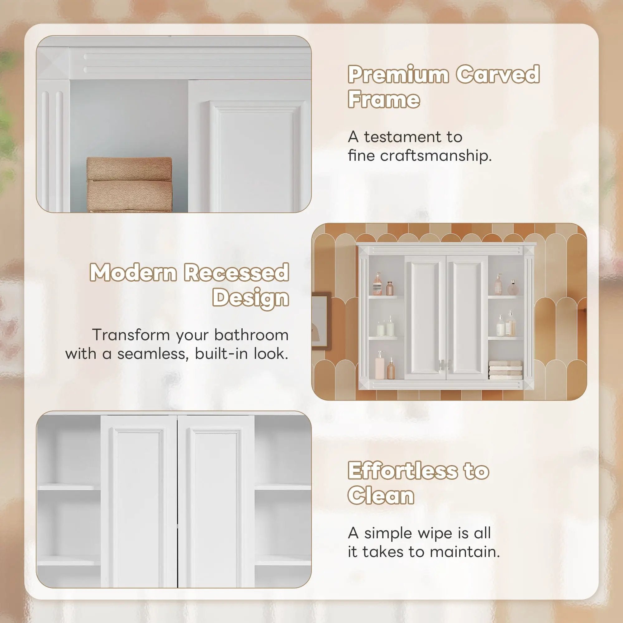 Wall-Mounted Medicine Cabinet With Adjustable Shelf, Soft-Closing Hinges - White by Unique Piece Furniture