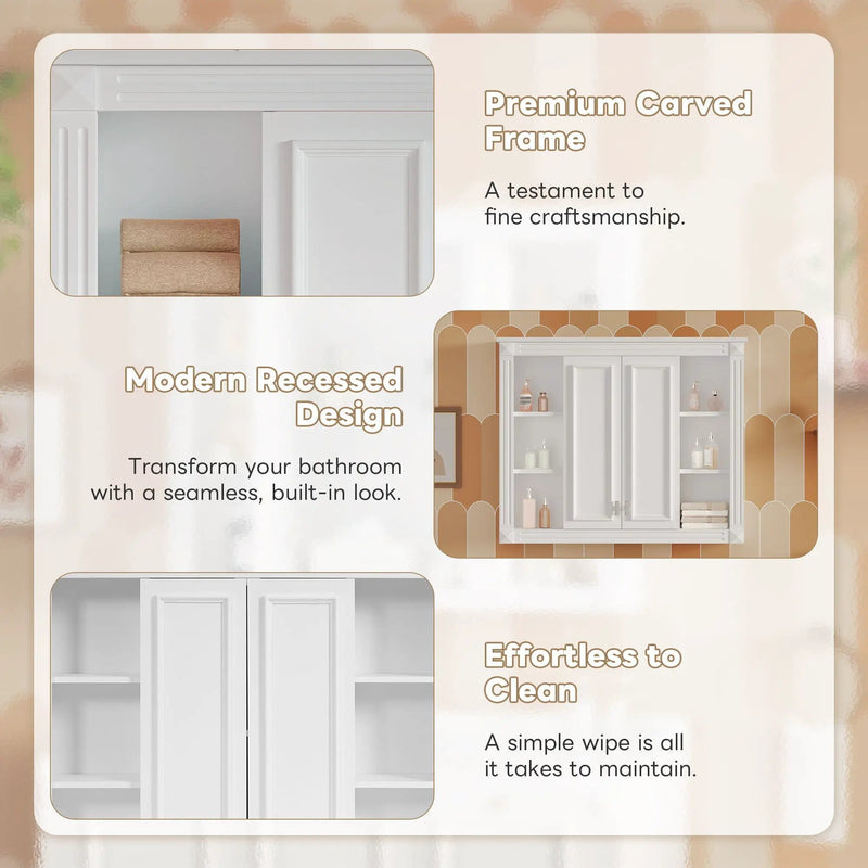 Wall-Mounted Medicine Cabinet With Adjustable Shelf, Soft-Closing Hinges - White by Unique Piece Furniture