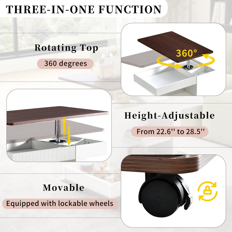 Adjustable End Table With Wheels, 360°Rotating Top And Storage Space by HouseOfZazla