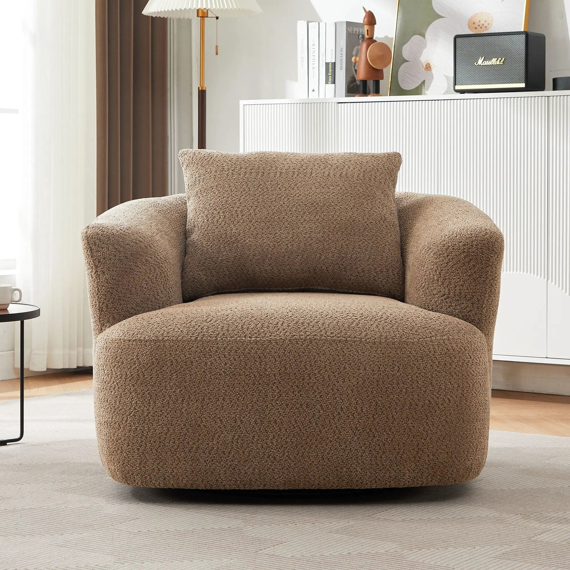 360° Swivel Barrel Sofa Chair With Throw Pillow, Upholstered Accent Chair by HouseOfZazla