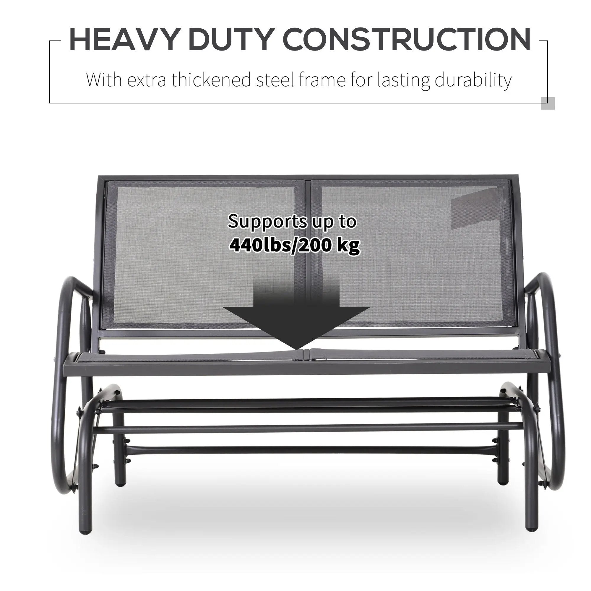 Outsunny - 2 Person Outdoor Glider Bench, Patio Double Swing Rocking Chair Loveseat With Powder Coated Steel Frame For Backyard Garden Porch - Gray by Unique Piece Furniture